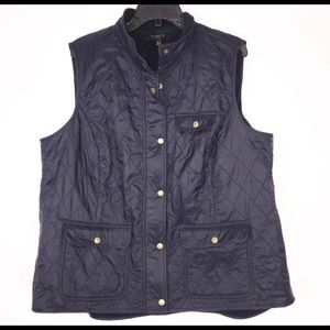 Talbots Navy Quilted Vest with Brass Button Detail